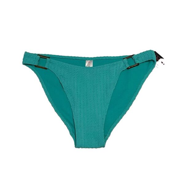 No Boundaries Cheeky Low Rise Bikini Bottom Teal Green Crinkle Side Accent M - Picture 1 of 9